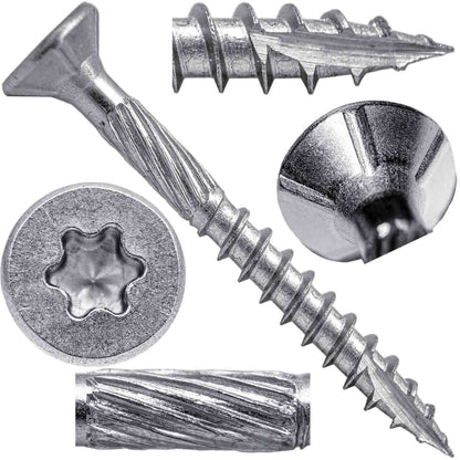 Jake Sales #9 x 1-5/8" Silver Star Stainless Steel Wood Screw Torx/Star Drive Head - Grade 300 Series Stainless Steel Torx/Star Drive Wood Screws - FULL BOX ~4,000 (OVERSTOCK)