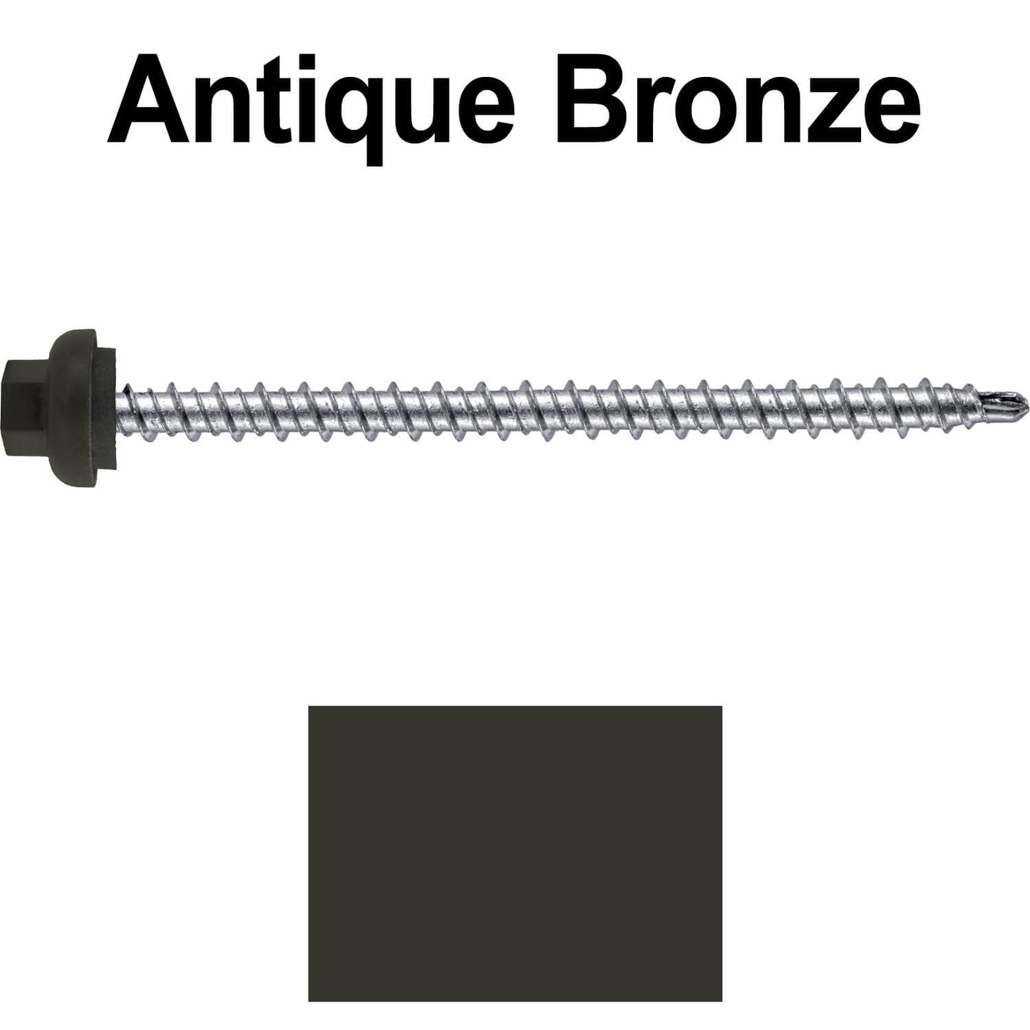 10 X 3" Zinc Aluminum Cap MINI-DRILLER Roofing Screws HI-LO THREAD Zinc Plated Carbon Steel Shank - EPDM Washer - Colored head