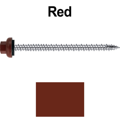 10 X 3“ HI-LO Zinc Aluminum Cap Metal Roofing Screws - Hex Washer Head - Self starting/self tapping - EPDM washer. Colored head.