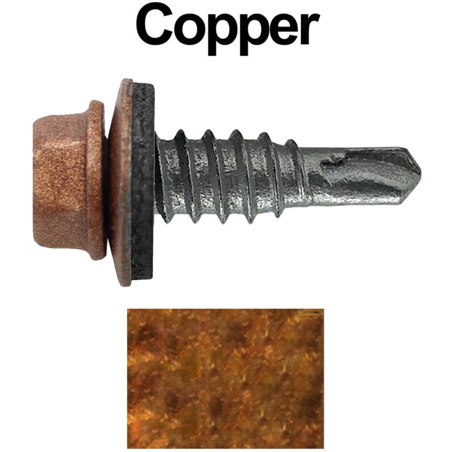 #14 x 7/8" Stitch Tek Metal to Metal Type #1 Roofing Screws - Hex Washer Head - Drill Point - 9/16" EPDM washer.