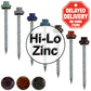 10 X 2-1/2" HI-LO Zinc Aluminum Cap Metal Roofing Screws - Hex Washer Head - Self starting/self tapping - EPDM washer. Colored head.