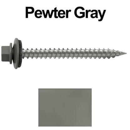 #9 x 2" Stainless Steel Metal Roofing Screws - Hex Washer Head - Self-Piercing (SP) tip metal to wood. EPDM washer. Colored head.