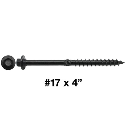 #17 Heavy-Duty Black Timber, Log & Structural Wood Screws - Exterior Coated - Use for Fastening Ledger Boards, Large Timbers, Logs and more.