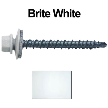 #10 x 2" Mini Driller Sheet Metal Roofing Screw - Hex Washer Head -  Self starting metal to wood siding screws. EPDM washer. Colored head.