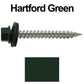 #9 x 1-1/2" Stainless Steel Metal Roofing Screws - Hex Washer Head - Self-Piercing (SP) tip metal to wood siding screws. EPDM washer. Colored head.