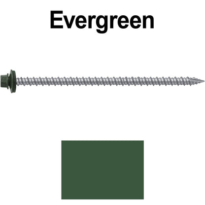 #10 x 4" Metal ROOFING SCREWS - Hex Washer Head - Self starting/self tapping - EPDM washer. Colored head.