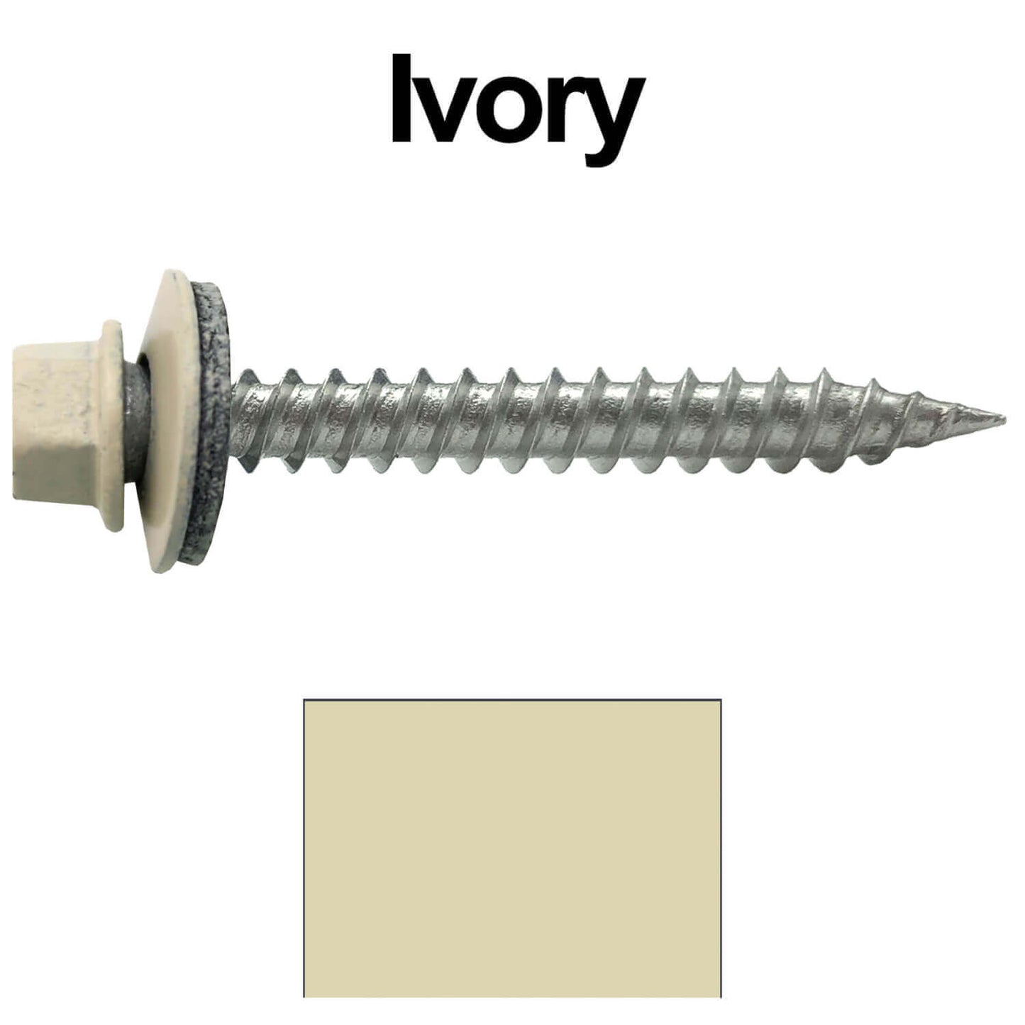 #9 x 1-1/2" Stainless Steel Metal Roofing Screws - Hex Washer Head - Self-Piercing (SP) tip metal to wood siding screws. EPDM washer. Colored head.