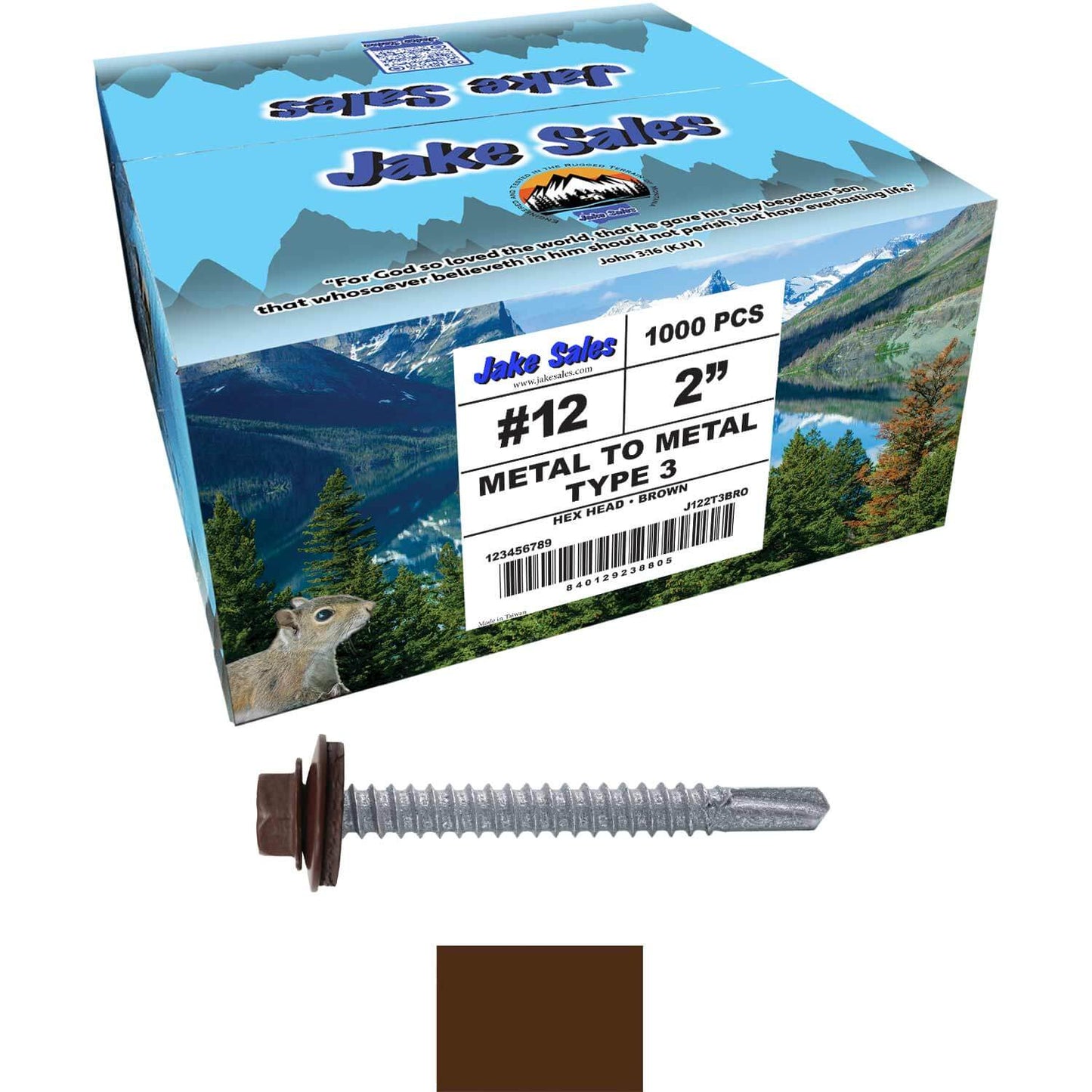 #12 x 2" Metal to Metal Type #3 Metal Roofing Screws - Hex Head Drill Point - 9/16" EPDM Washer.