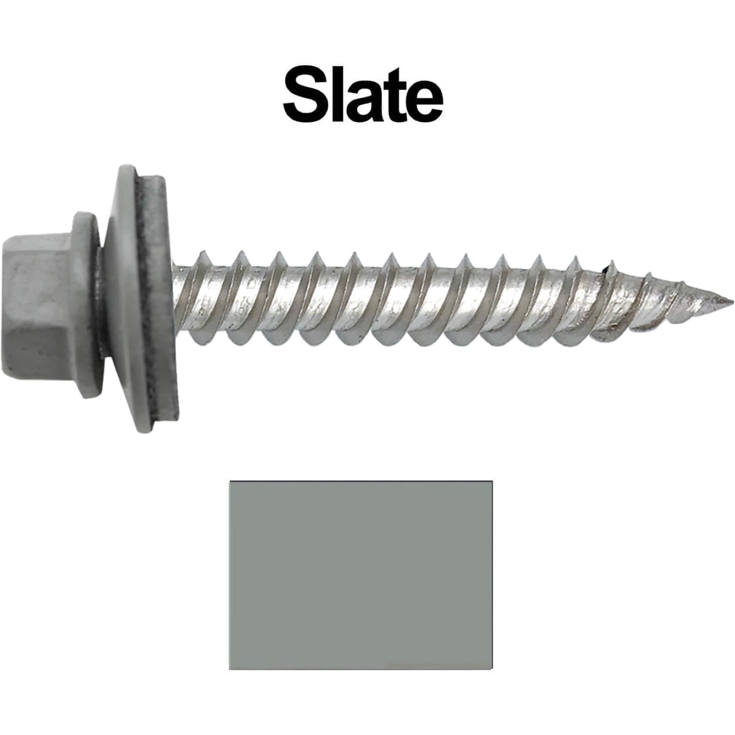 12 x 1-1/2" Stainless Steel Metal Roofing Screw: Hex ReGrip Sheet Metal Roof Screw. Sharp Point metal to wood siding screws. 5/8" EPDM washer. Product comes in 250 Count Bags  - Some Colors Special Order Only