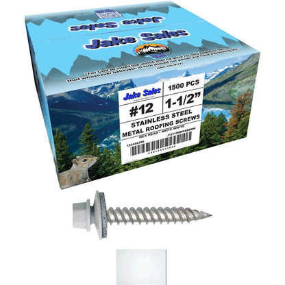 12 x 1-1/2" Stainless Steel Metal Roofing Screw - Hex Washer Head - Self starting/self tapping - EPDM washer. Colored head.