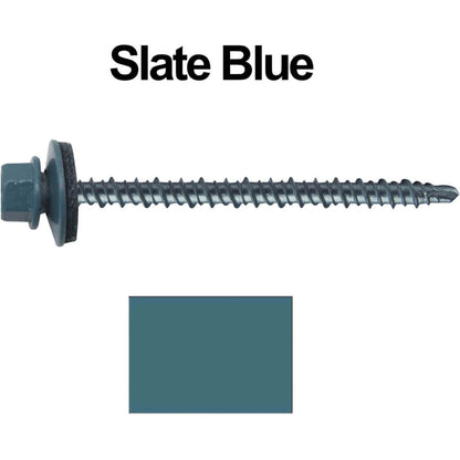 #10 x 3" Mini Driller Sheet Metal Roofing Screw - Hex Washer Head -  Self starting metal to wood siding screws. EPDM washer. Colored head.
