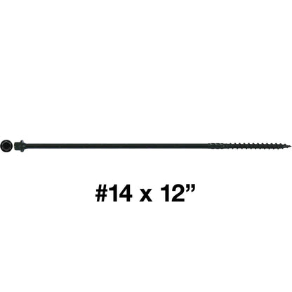 #14 Heavy-Duty Black Timber, Log & Structural Wood Screws - Exterior Coated - Use for Fastening Ledger Boards, Large Timbers, Logs and more.