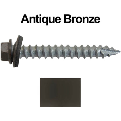 #14 x 2" Metal ROOFING SCREWS - Hex Washer Head - Self starting/self tapping - EPDM washer. Colored head.