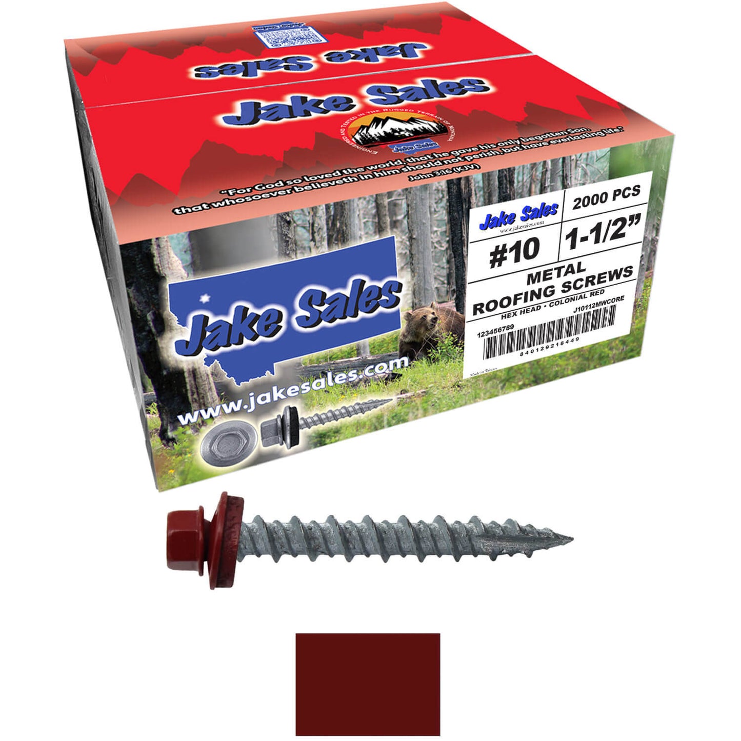 #10 x 1-1/2" Metal ROOFING SCREWS - Hex Washer Head - Self starting/self tapping - EPDM washer. Colored head.