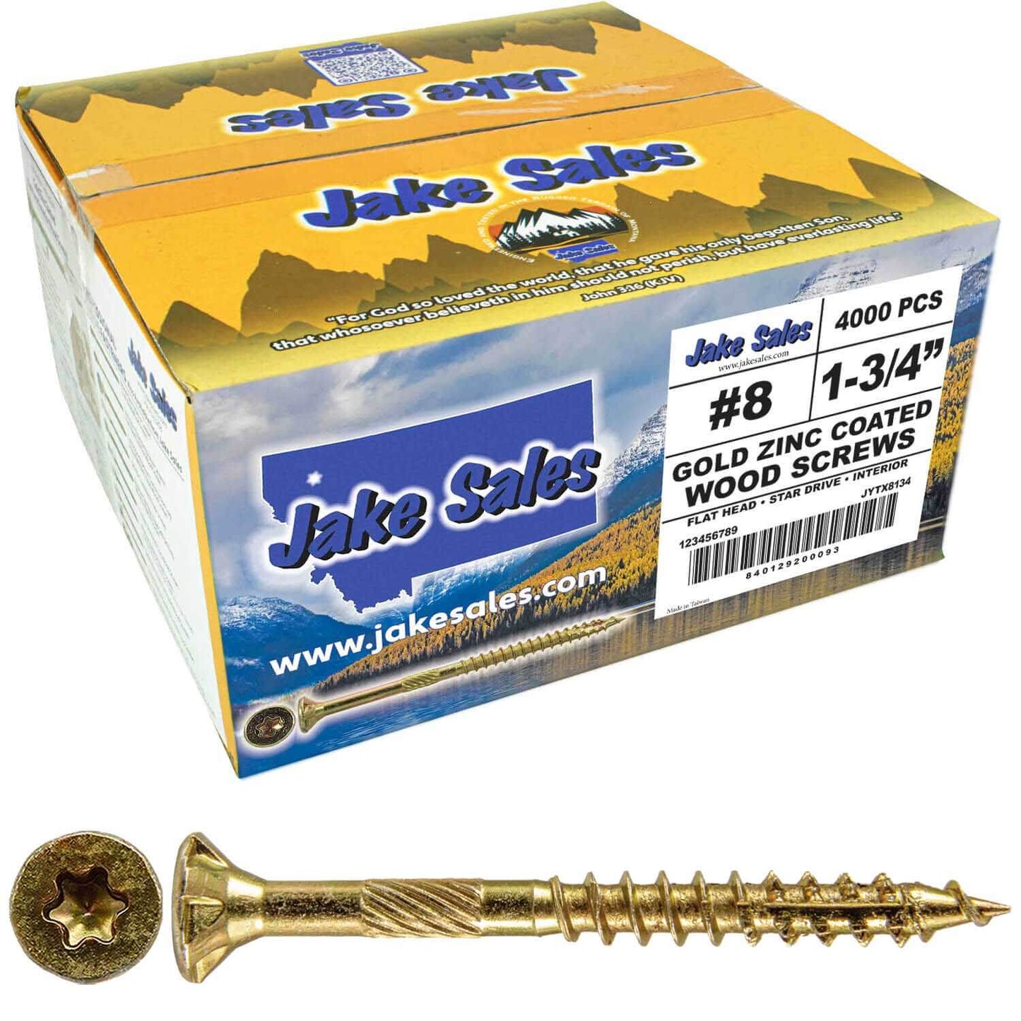 #8 Gold Star/Torx Drive Zinc Coated T-20 Flat Head Wood Screws