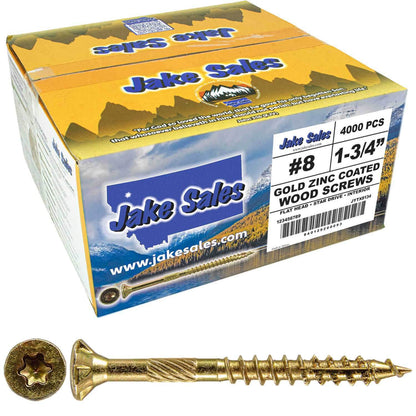 #8 Gold Star/Torx Drive Zinc Coated T-20 Flat Head Wood Screws