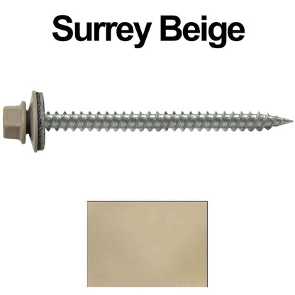 9 x 2-1/2" - Stainless Steel Metal Roofing Screws - Hex Washer Head -  Self starting metal to wood siding screws. EPDM washer. Colored head.