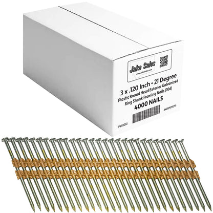 21 Degree Collated Nails - Vinyl coated framing nails in Smooth Shank and Ring Shank Galvanized.