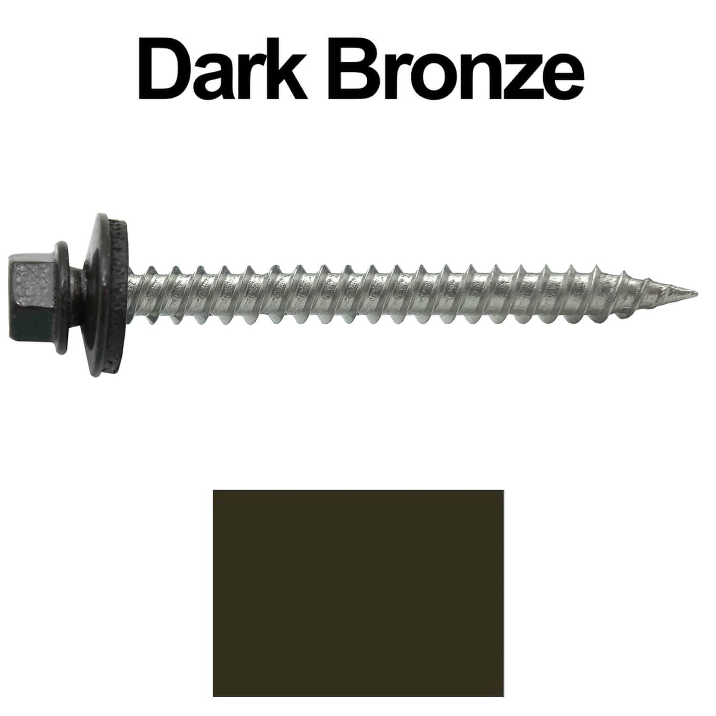 #9 x 2" Stainless Steel Metal Roofing Screws - Hex Washer Head - Self-Piercing (SP) tip metal to wood. EPDM washer. Colored head.