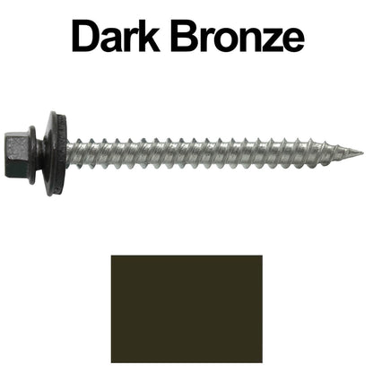 #9 x 2" Stainless Steel Metal Roofing Screws - Hex Washer Head - Self-Piercing (SP) tip metal to wood. EPDM washer. Colored head.