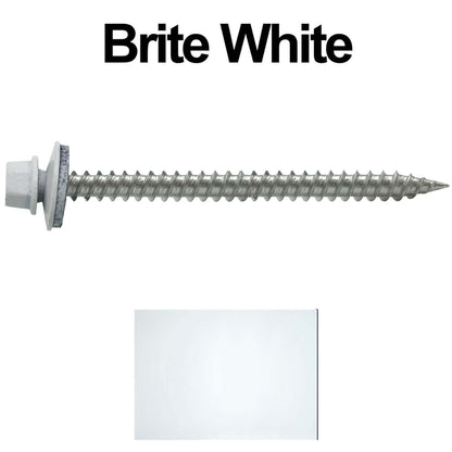 9 x 2-1/2" - Stainless Steel Metal Roofing Screws - Hex Washer Head -  Self starting metal to wood siding screws. EPDM washer. Colored head.