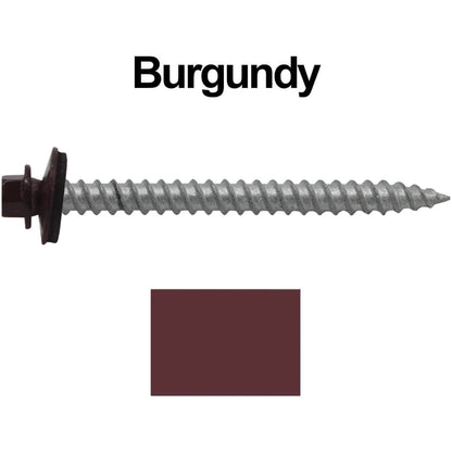 #12 x 2-1/2" RE-GRIP METAL ROOFING SCREWS - Hex Washer Head - Self starting/self tapping - EPDM washer. Colored head.