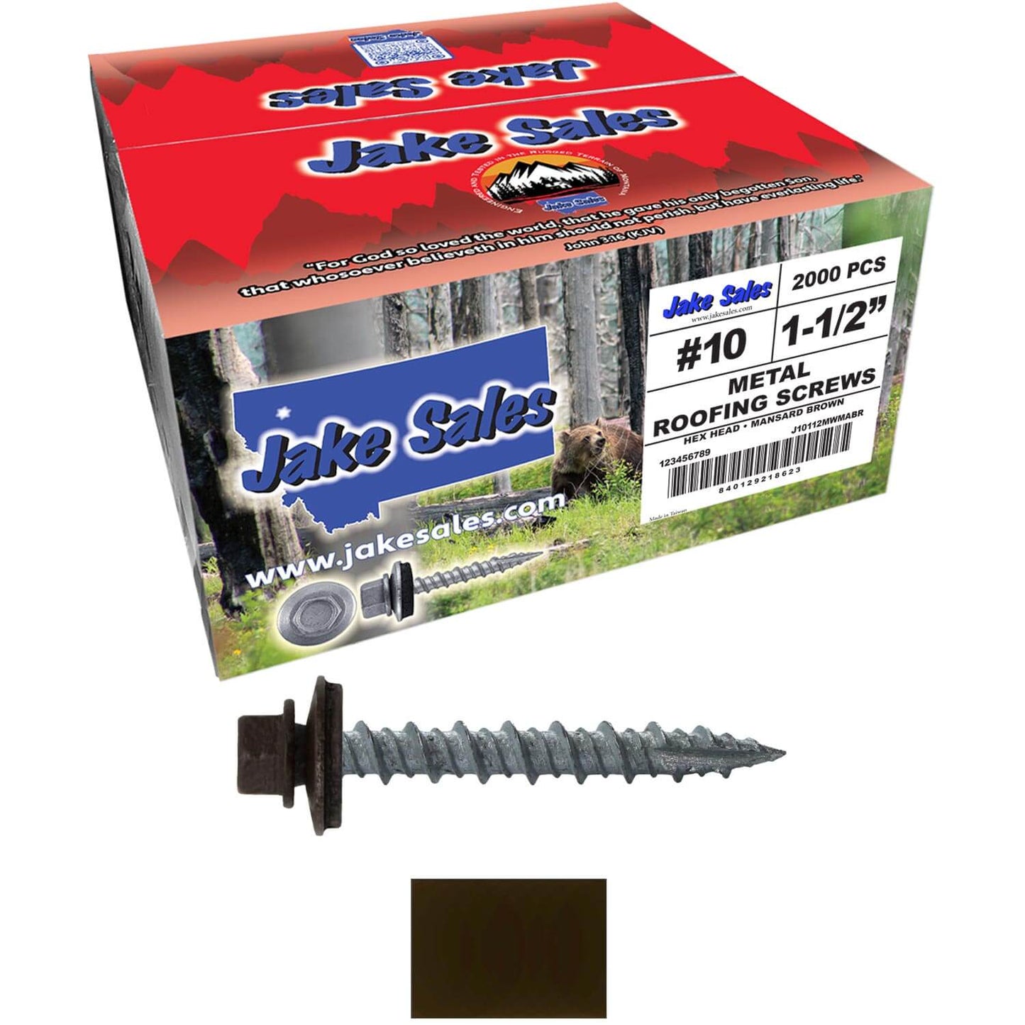 #10 x 1-1/2" Metal ROOFING SCREWS - Hex Washer Head - Self starting/self tapping - EPDM washer. Colored head.