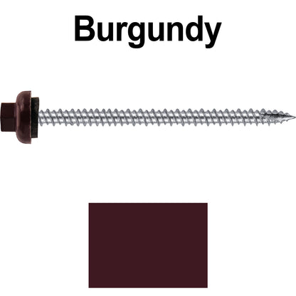 10 X 3“ HI-LO Zinc Aluminum Cap Metal Roofing Screws - Hex Washer Head - Self starting/self tapping - EPDM washer. Colored head.