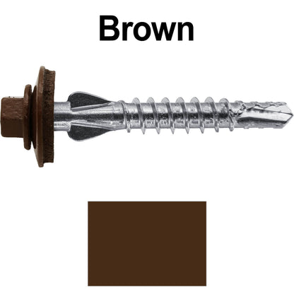 12 X 1-1/2" PFP STAINLESS STEEL Fastener - 1/4" Washer Hex Head - #3 Drill Point Tip -  For Polycarbonite, Fiberglass and PVC sheeting. Colored head.