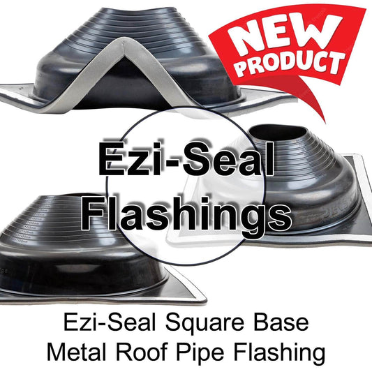 EZI-SEAL EPDM Square Base - Sponge Gasket  - Metal Roof Pipe Flashing - No Silicone Needed (BLACK)