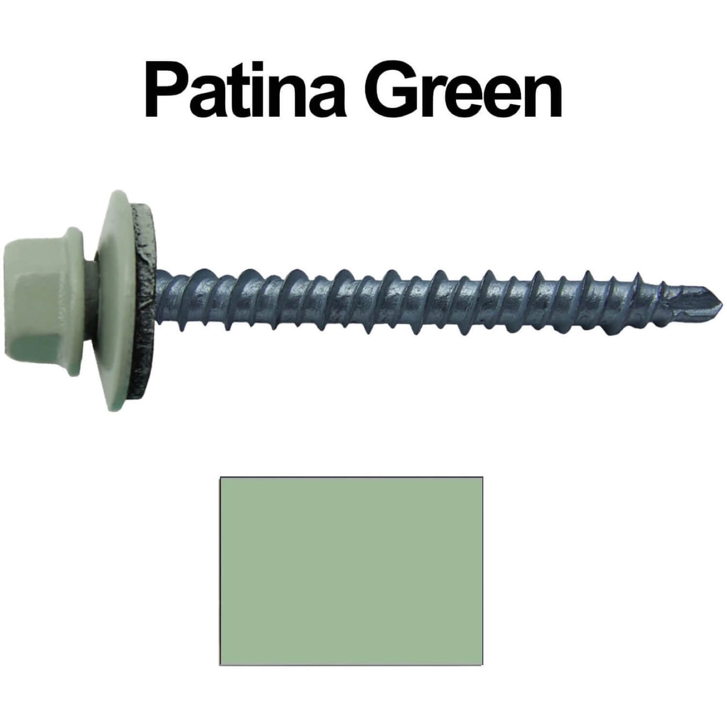 #10 x 2" Mini Driller Sheet Metal Roofing Screw - Hex Washer Head -  Self starting metal to wood siding screws. EPDM washer. Colored head.