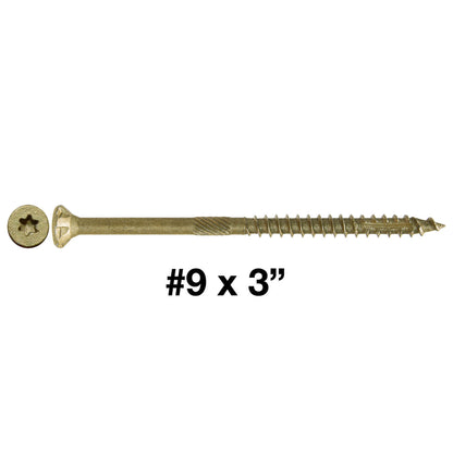 #9 x 3" Bronze Coated Multipurpose Wood Screw Torx/Star Drive Flat Head Exterior Coated - ACQ Compatible Wood Screws (OVERSTOCK)