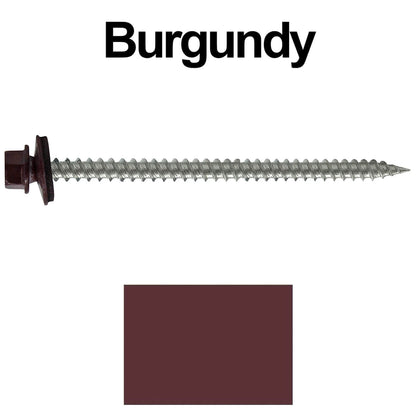 #9 x 3" Stainless Steel Metal Roofing Screws - Hex Washer Head - Self starting/self tapping - EPDM washer. Colored head.