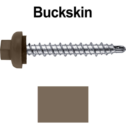 10 X 1-1/2” Zinc Aluminum Cap MINI-DRILLER Roofing Screws HI-LO THREAD Zinc Plated Carbon Steel Shank - EPDM Washer - Colored head