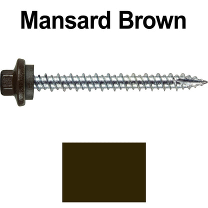10 x 2” - STAINLESS HEX / ZINC Sheet Metal Roof Screw. Self starting metal to wood siding screws. EPDM washer. Colored head.