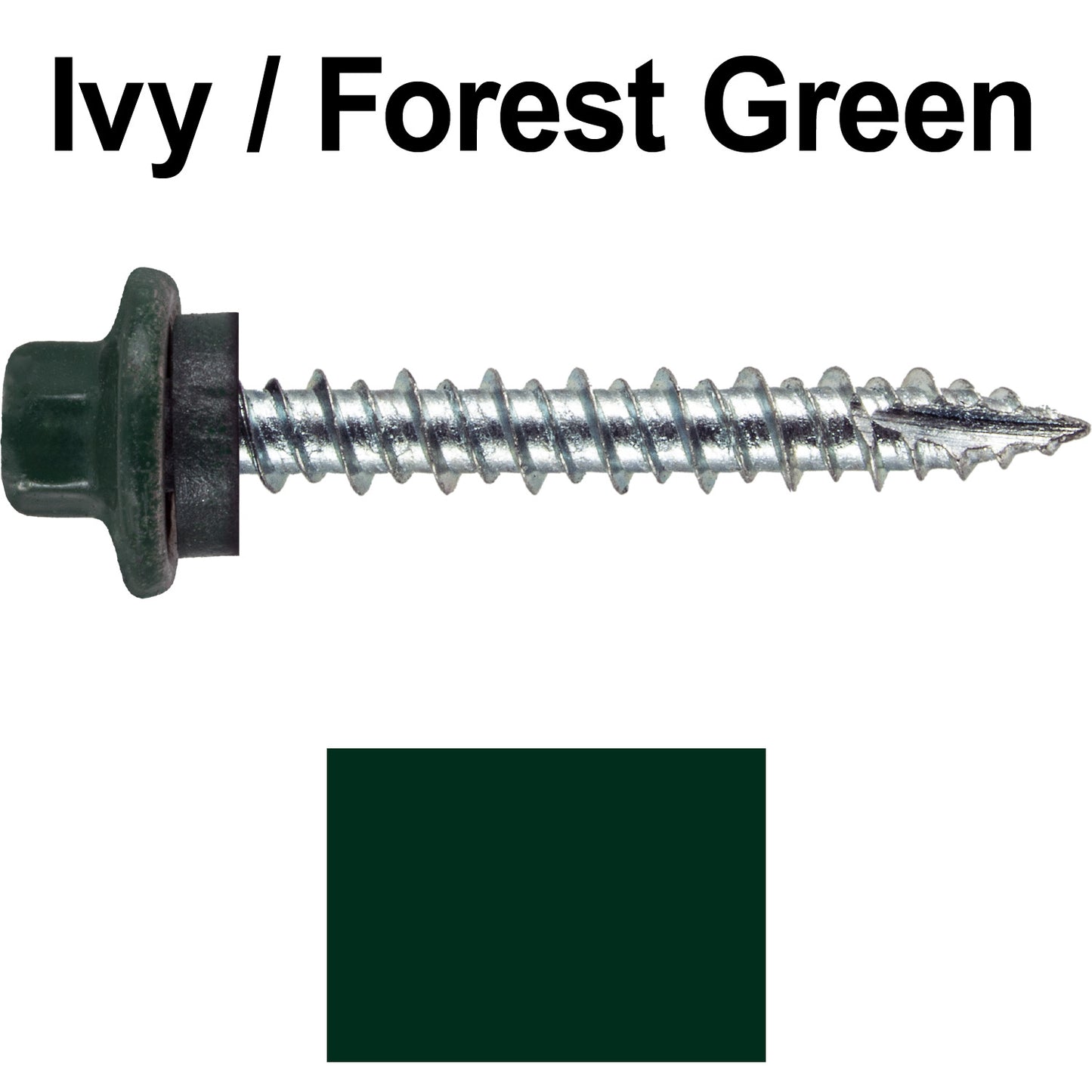 10 x 1-1/2" - STAINLESS HEX / ZINC Sheet Metal Roof Screw. Self starting metal to wood siding screws. EPDM washer. Colored head.