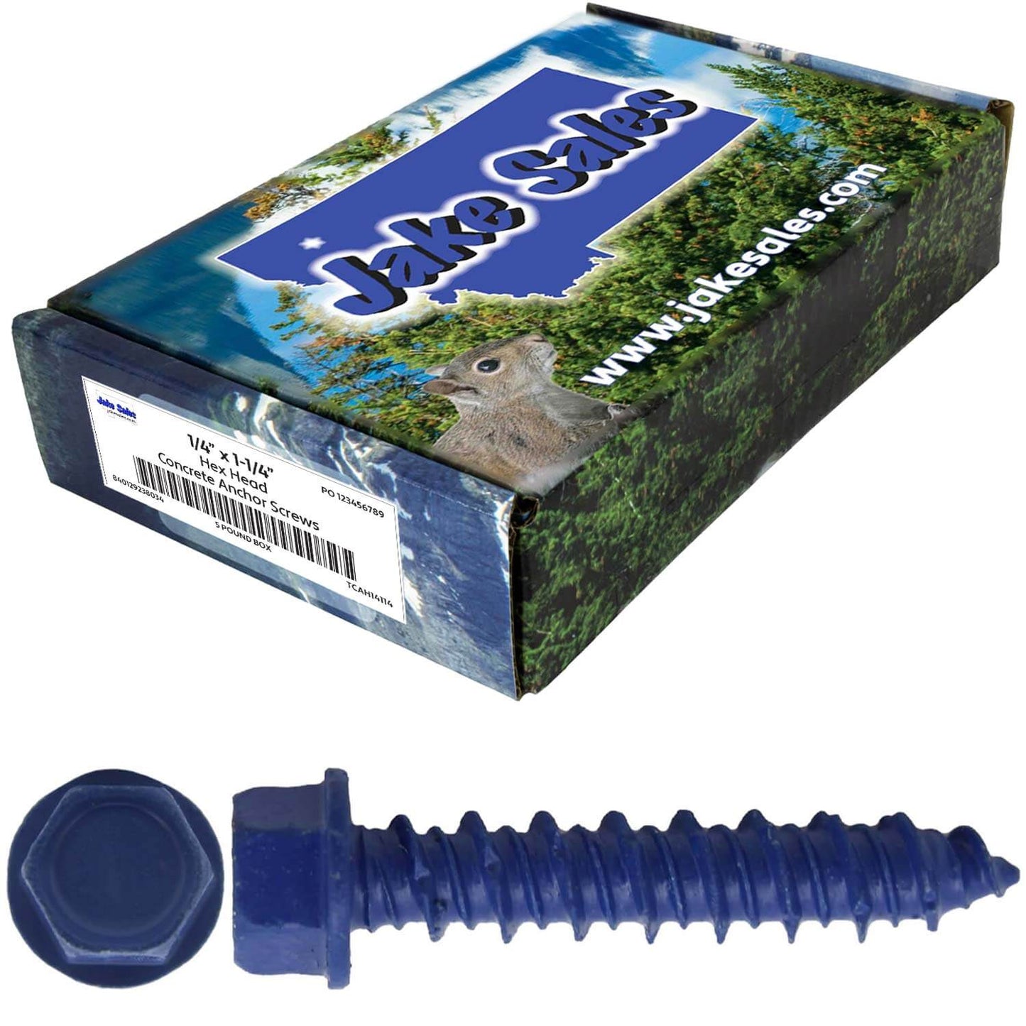 Blue Carbon Steel Hex Head Concrete Anchor Screws. Carbon Steel Hardened - Interior & Exterior Coated Rust and Corrosion Resistant Screws