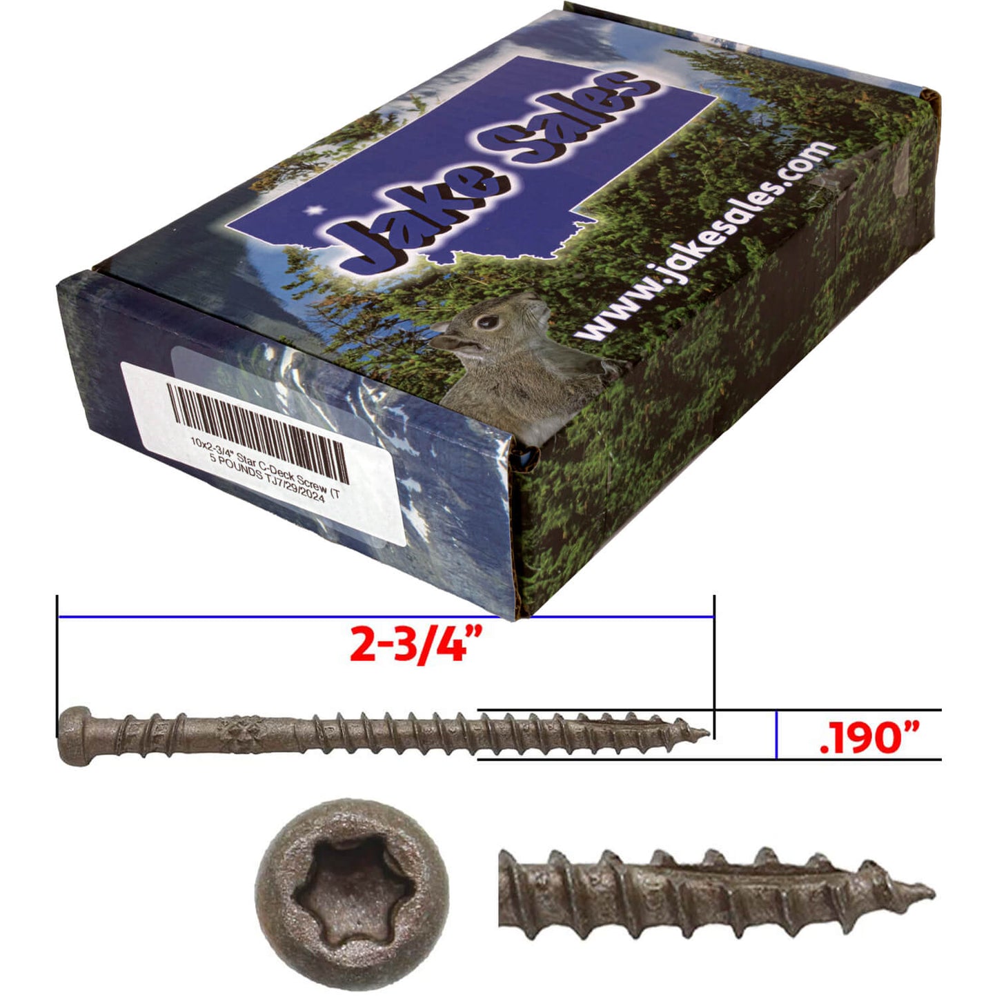 #10 x 2-3/4" Colored Composite Decking Wood Screws with Torx/Star Drive Head (T20 Bit), Exterior Coated, Compatible with Pressure Treated and ACQ Lumber
