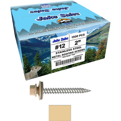 12 x 2"  Stainless Steel Metal Roofing Screw - Hex ReGrip Washer Head - Self starting/self tapping - EPDM washer. Colored head.