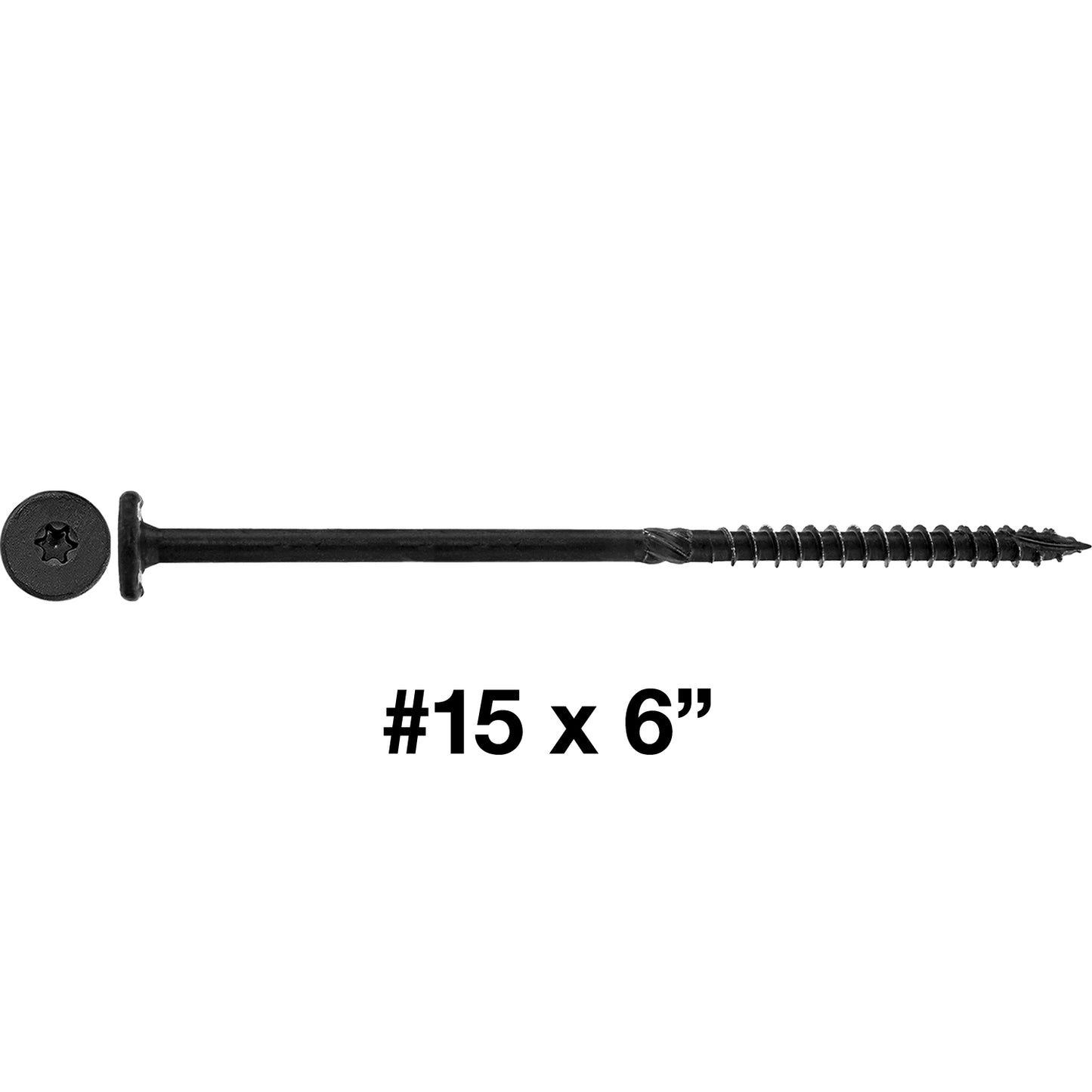 #15 Black Wafer Head Structural Lag Screws. Used for Log Construction, Timber Framing, Laminated Beams and Pole Barns Among Other Uses. T-30 Torx/Star Drive