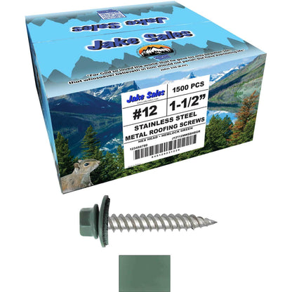 12 x 1-1/2" Stainless Steel Metal Roofing Screw - Hex Washer Head - Self starting/self tapping - EPDM washer. Colored head.