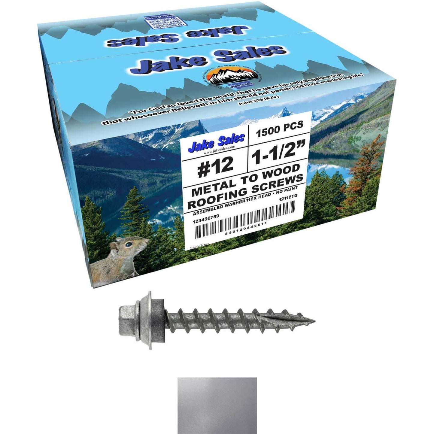 12 X 1-1/2" Metal Roofing Screws For OSB and Plywood - Galvanized Metal to Wood Type 17 Tip - 1/4" Hex Head - Assembled EPDM Washer