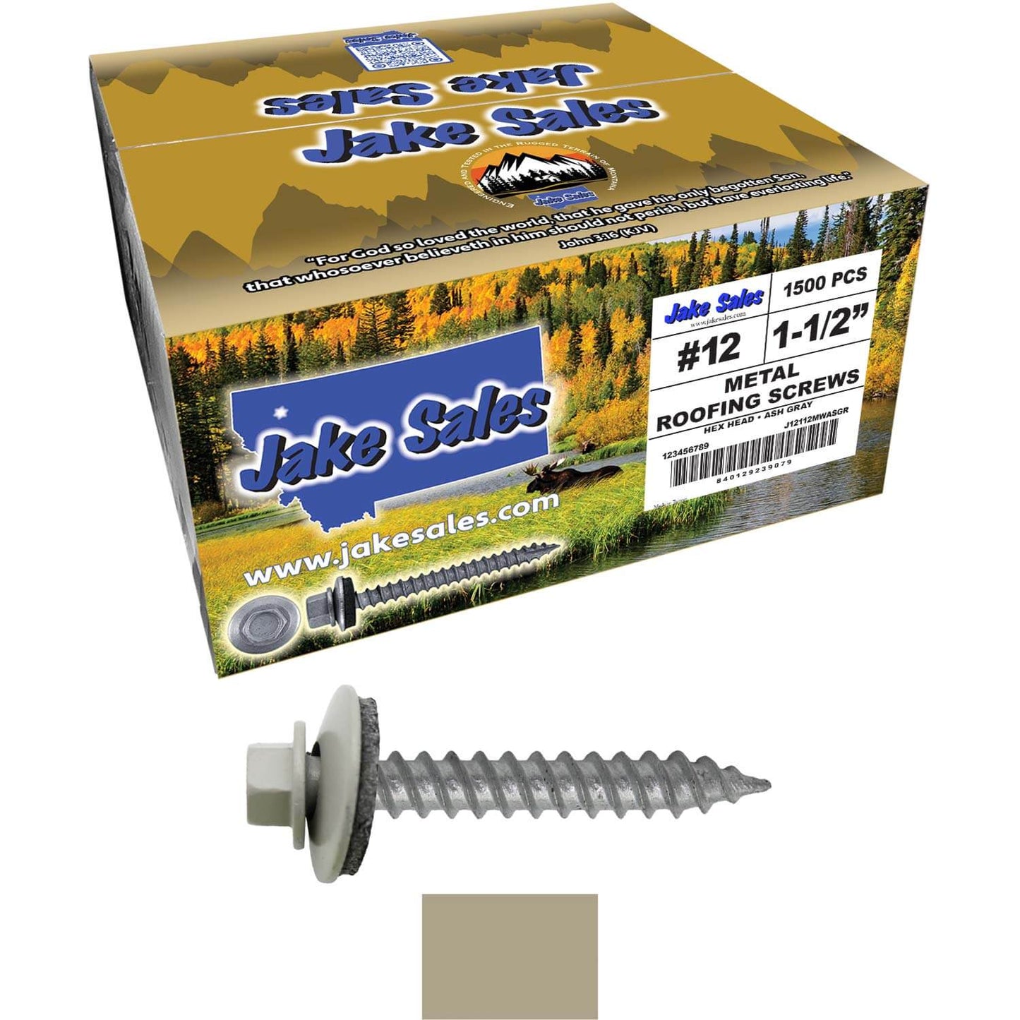 #12 x 1-1/2"  RE-GRIP METAL ROOFING SCREWS - Hex Washer Head - Self starting/self tapping - EPDM washer. Colored head.
