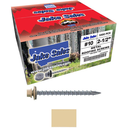 #10 x 2-1/2" Metal ROOFING SCREWS - Hex Washer Head - Self starting/self tapping - EPDM washer. Colored head.