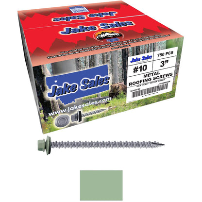 #10 x 3" Metal ROOFING SCREWS - Hex Washer Head - Self starting/self tapping - EPDM washer. Colored head.