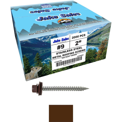 #9 x 2" Stainless Steel Metal Roofing Screws - Hex Washer Head - Self-Piercing (SP) tip metal to wood. EPDM washer. Colored head.