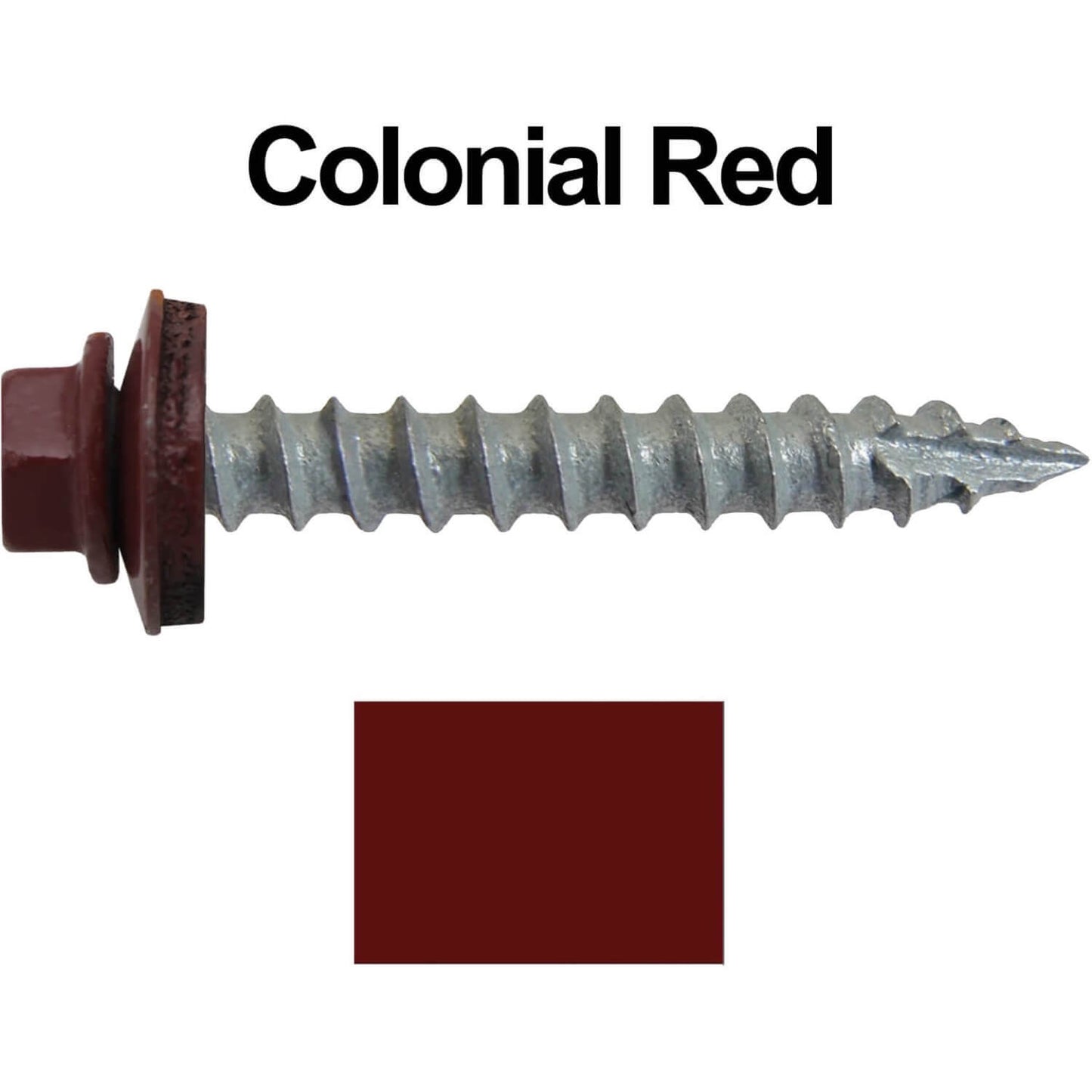 #14 x 1-1/2" Metal ROOFING SCREWS - Hex Washer Head - Self starting/self tapping - EPDM washer. Colored head.