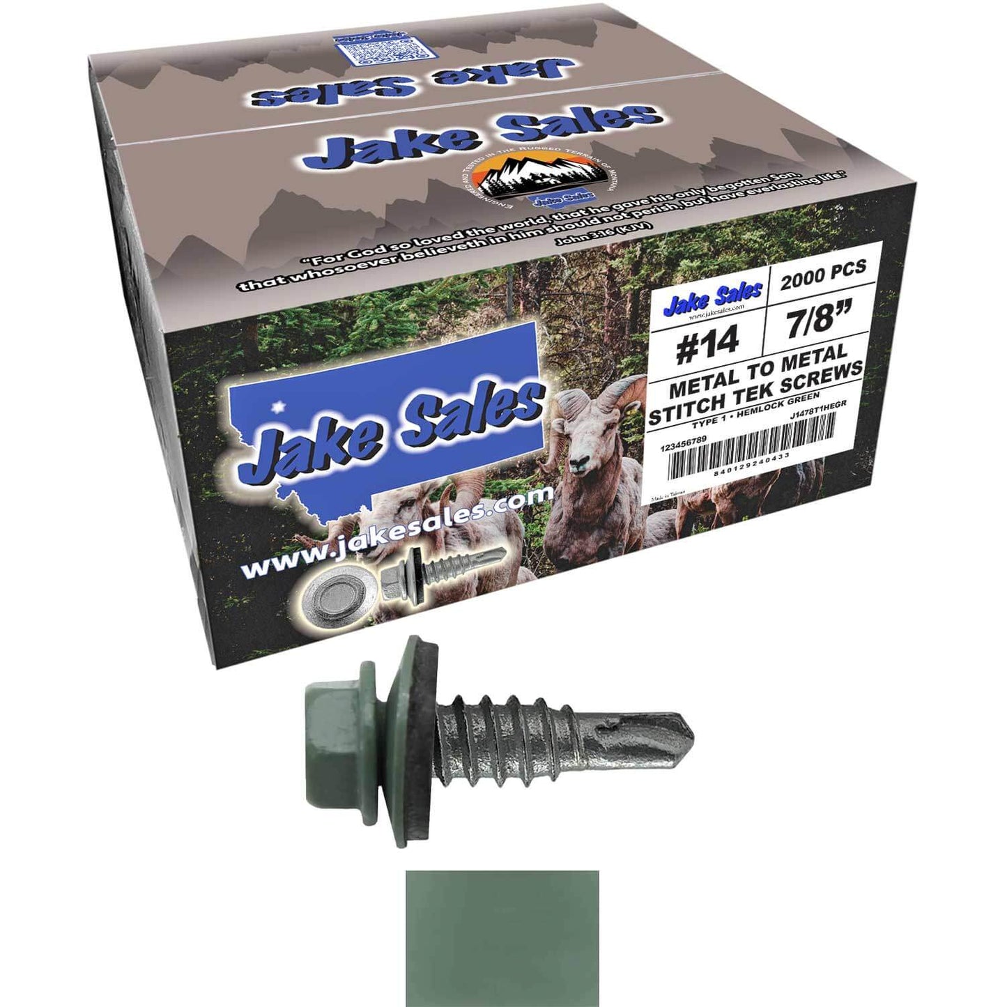 #14 x 7/8" Stitch Tek Metal to Metal Type #1 Roofing Screws - Hex Washer Head - Drill Point - 9/16" EPDM washer.