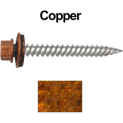 12 x 2"  Stainless Steel Metal Roofing Screw - Hex ReGrip Washer Head - Self starting/self tapping - EPDM washer. Colored head.