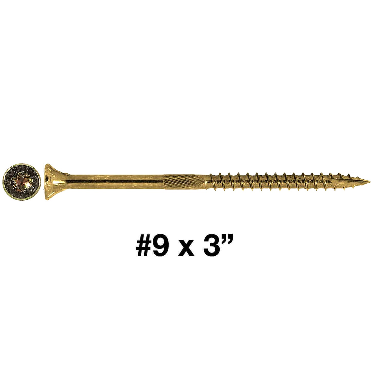 #9 x 3" Gold Star Wood Screw, T-25 Torx Drive, Flat Head (OVERSTOCK)